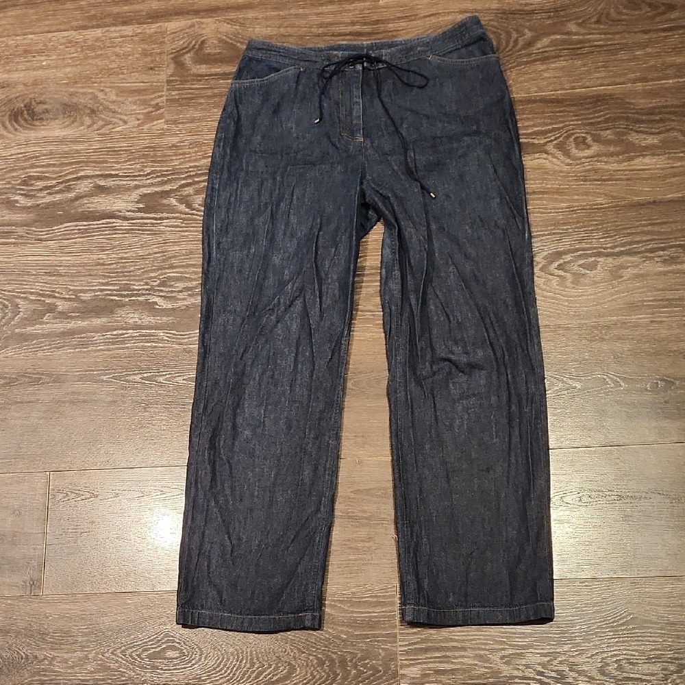 ❤️ ANN TAYLOR VINTAGE HIGH RISE WIDE LEG LIGHTWEIGHT DENIM PANTS / JEANS LACE UP